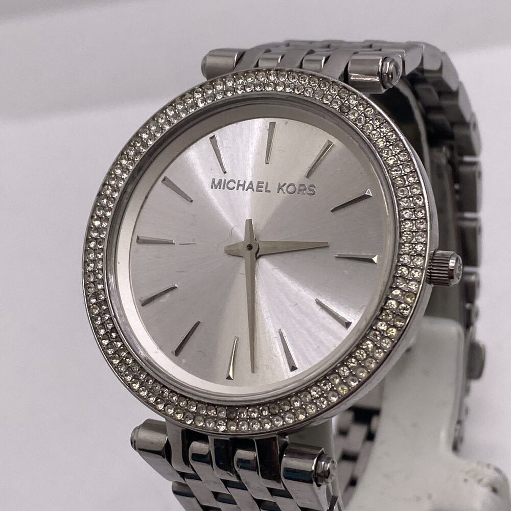 MK Womens Silver Rhinestone Watch New Battery